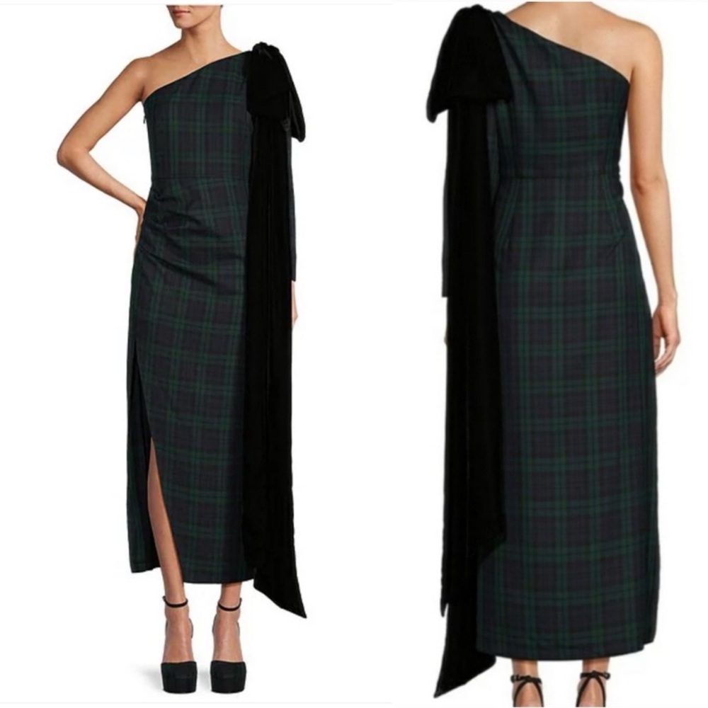Antonio Melani Born on Fifth Jennings One Shoulder Plaid Velvet Maxi Dress